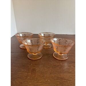 Federal  Glass Normandie Pink Footed‎ Sherbet Glass 1930s Vintage Set Of 4